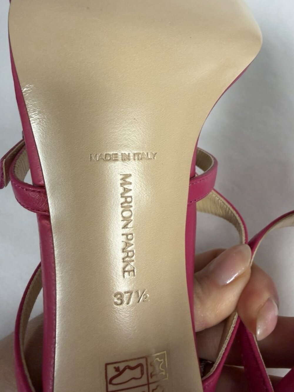 Marion Parke Pink Leather Sandals Heeled Slide Size 37.5 US 7.5 NEW - Picture 3 of 10